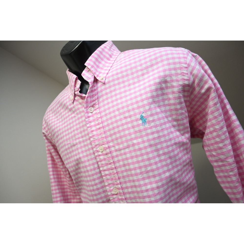Polo Ralph Lauren Button Down Shirt Mens Medium Pink Gingham Custom Fit EUC